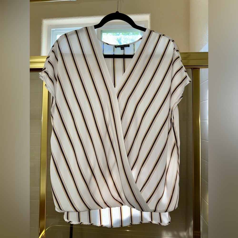 Adrianna Papell White Wrap Blouse with Cap Sleeves